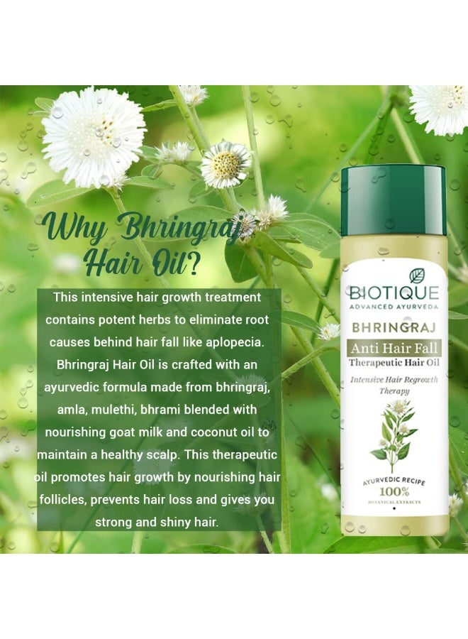 Biotique Bio Bhringraj Therapeutic Hair Oil for Falling Hair | Intensive Hair Regrowth Treatment | Nourishing Hair Follicles| Strong and Shiny Hair| For All Skin Types| 120ml - Image 2